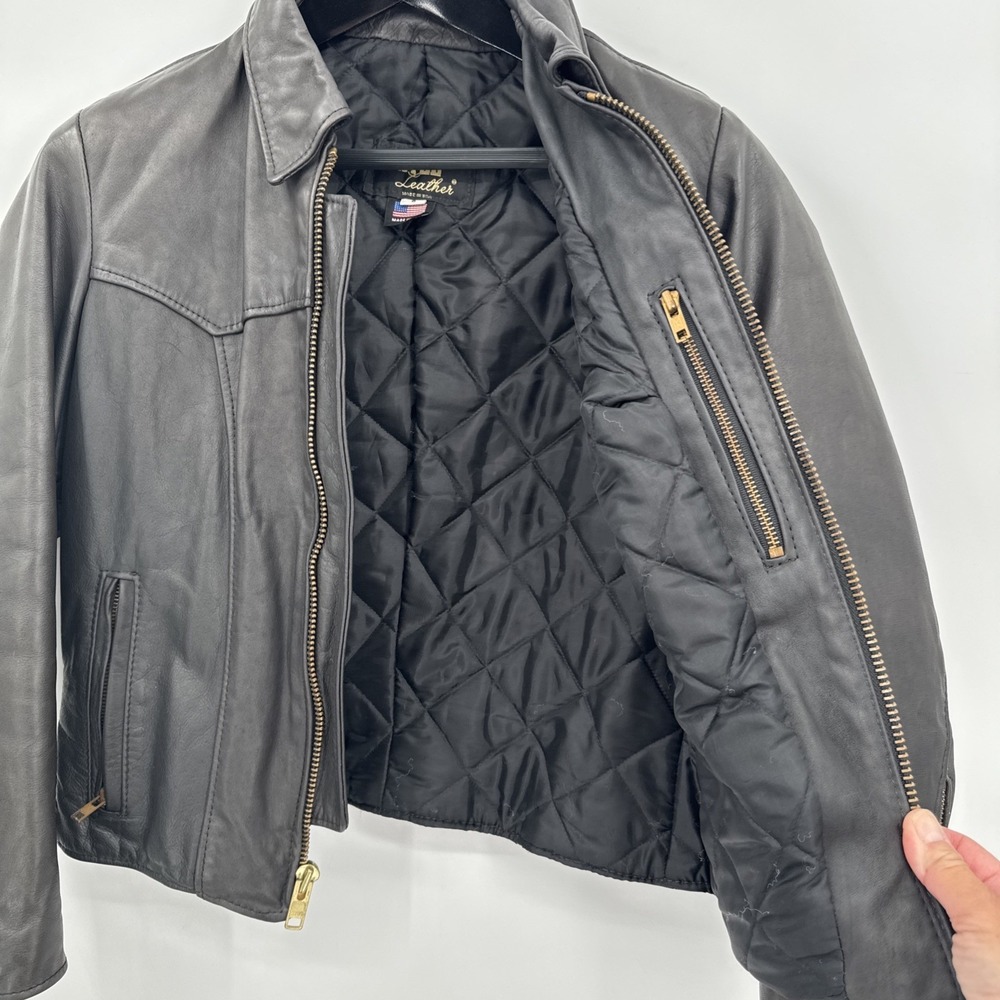 Vintage Natel Women's Size 8 Black Heavy Leather Motorcycle Jacket Made in USA - Picture 5 of 16